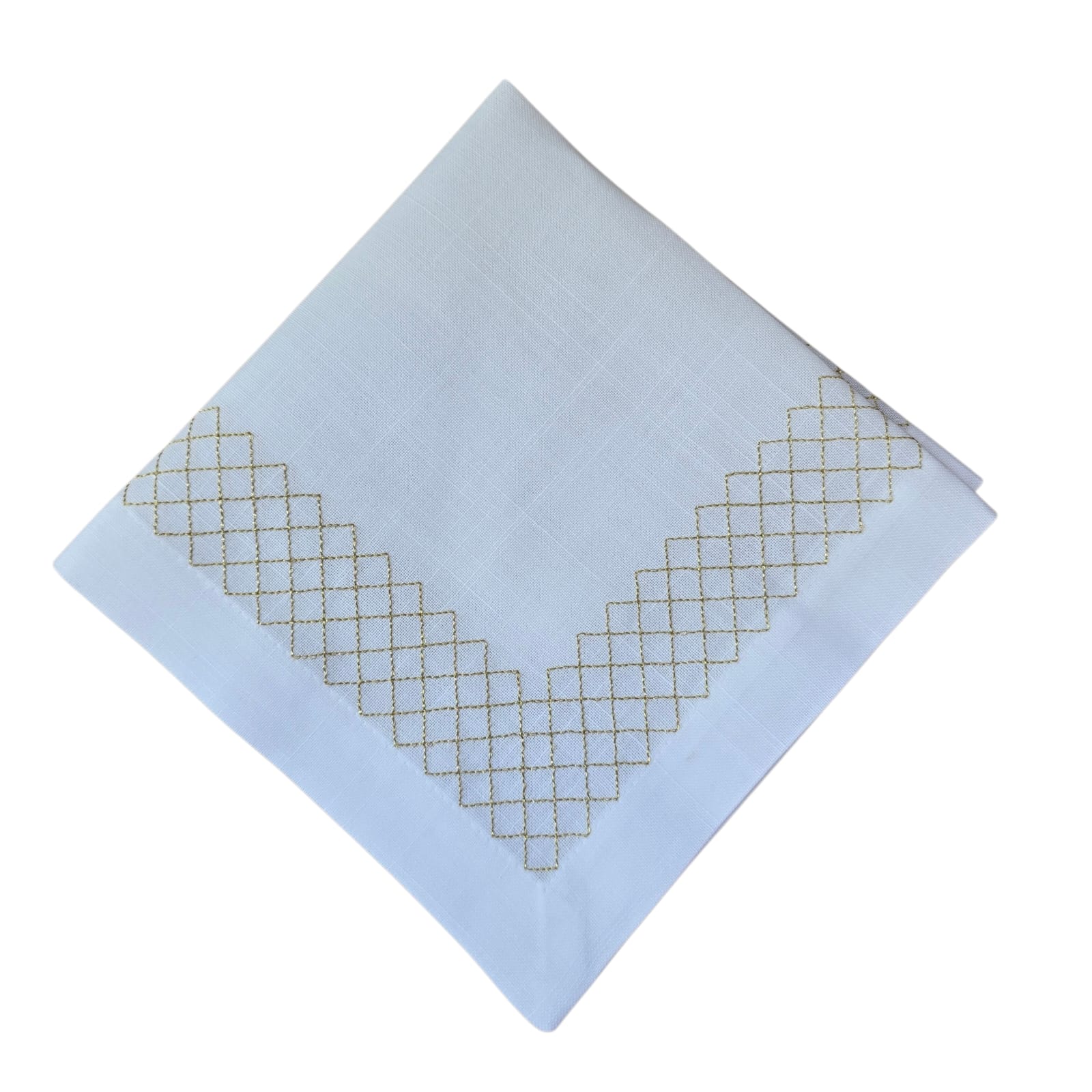 GUARDANAPO LINHO BRANCO BORDADO GEOMÉTRICO DOURADO GUARDANAPO LINHO BRANCO BORDADO GEOMÉTRICO DOURADO