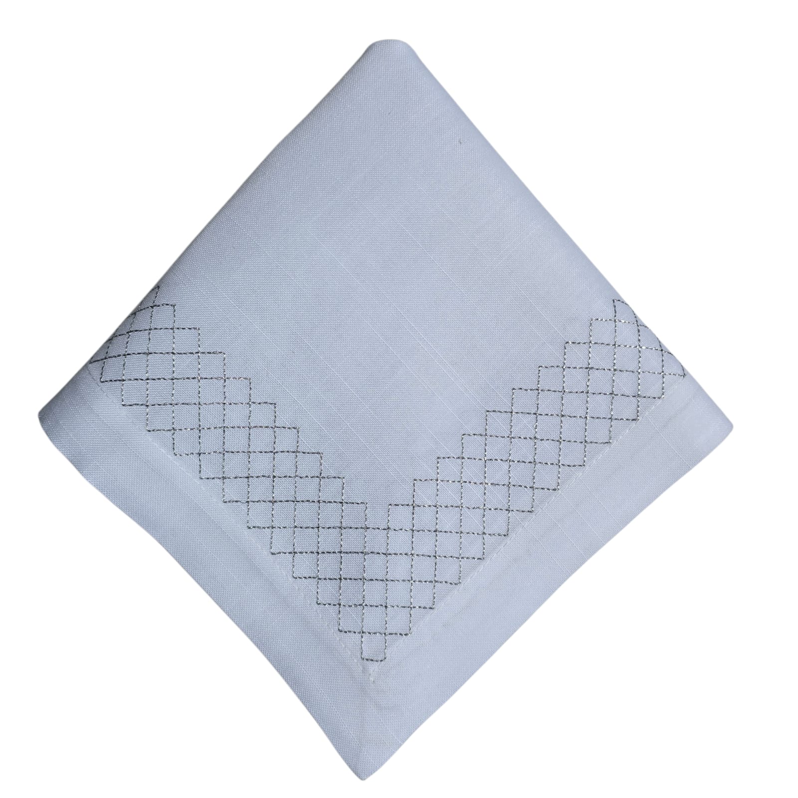 GUARDANAPO LINHO BRANCO BORDADO GEOMÉTRICO PRATA GUARDANAPO LINHO BRANCO BORDADO GEOMÉTRICO PRATA